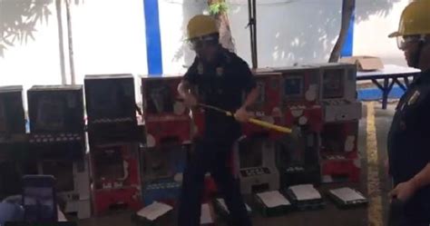 WATCH: Police destroy over 50 illegal gambling machines.